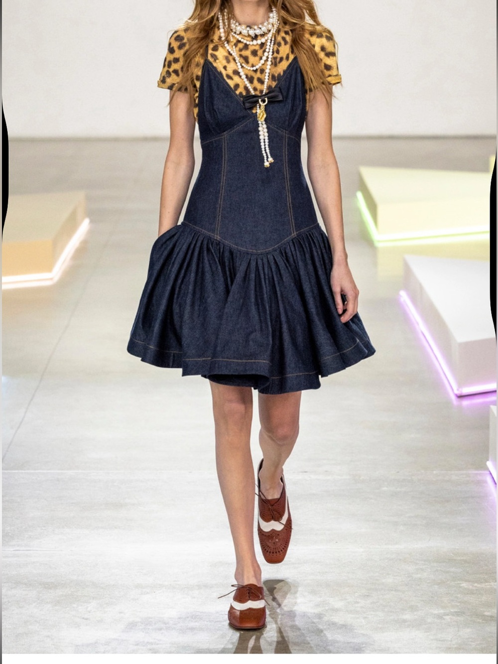 Zimmermann navy denim gathered skater skirt dress